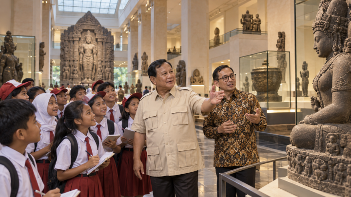 Momen Presiden Prabowo Keliling Museum Nasional Bersama Pelajar, Didampingi Fadli Zon