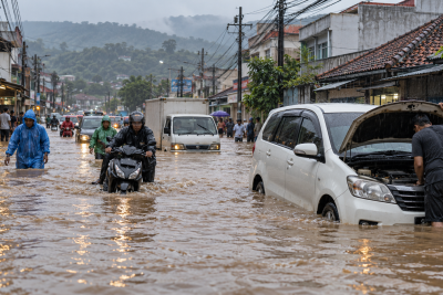 Banjir Rendam Jalan Cibaduyut Bandung, Sejumlah Kendaraan Mogok