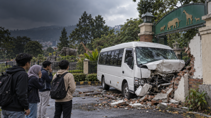 Kecelakaan Minibus Dibawa Mahasiswa Tabrak Tembok Bandung Zoo hingga Jebol