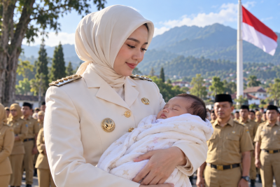 Viral Wakil Bupati Garut Putri Karlina Gendong Bayi saat Apel Upacara, Ini Fotonya!