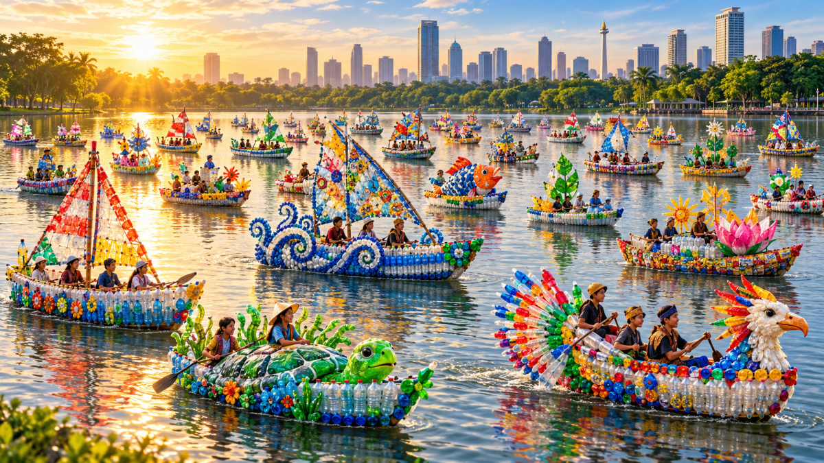 Unik! 43 Perahu Hias dari Limbah Plastik Berlayar di Danau Sunter