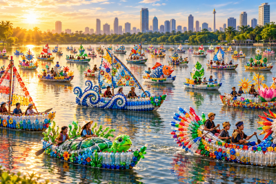 Unik! 43 Perahu Hias dari Limbah Plastik Berlayar di Danau Sunter