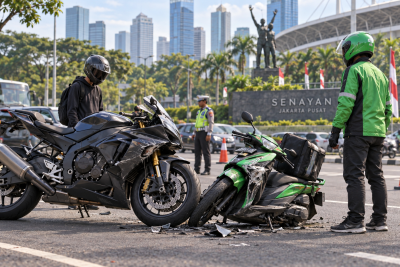 Moge Hantam Motor Ojol di Senayan Jakpus, Pengendaranya Ternyata Masih di Bawah Umur